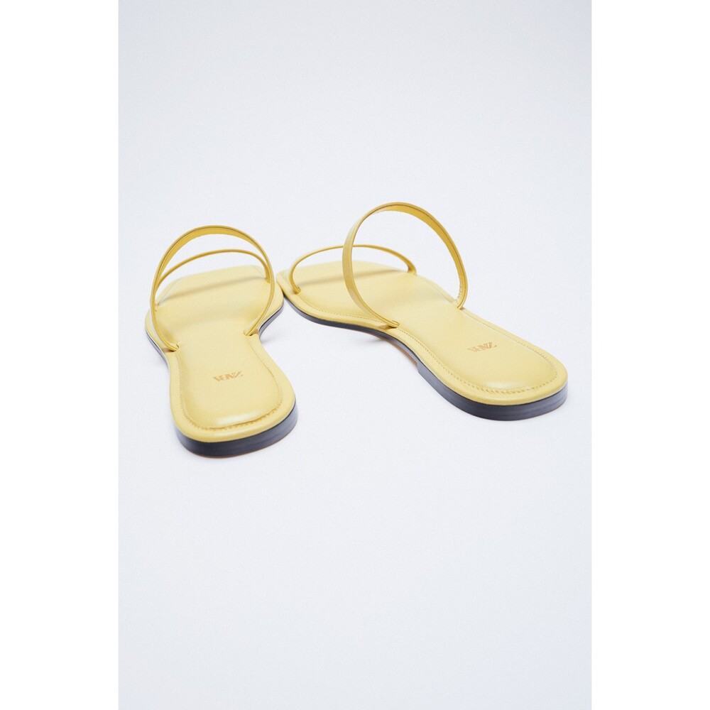 Yellow Zara Leather Square Toe Slip-On Slides Sandals (NWT) - Picture 6 of 6